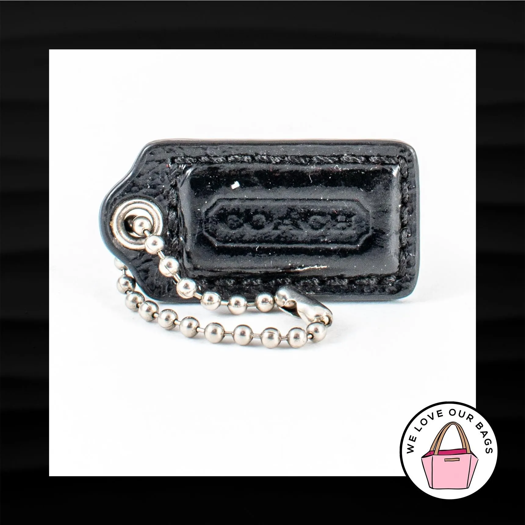 1.5" Small COACH BLACK PATENT LEATHER KEY FOB BAG CHARM KEYCHAIN HANGTAG TAG