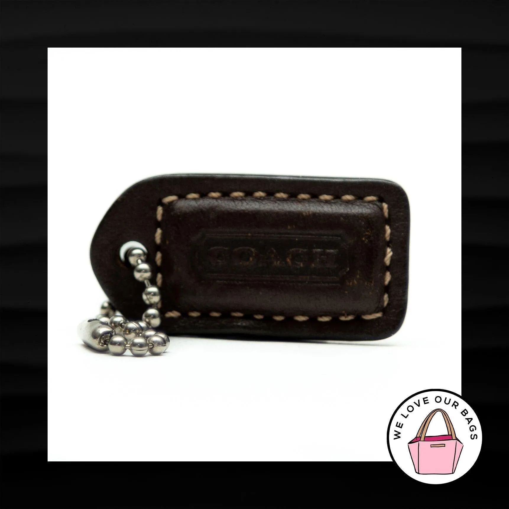 1.5" Small COACH MAHOGANY BROWN LEATHER KEY FOB CHARM KEYCHAIN HANG TAG WRISTLET