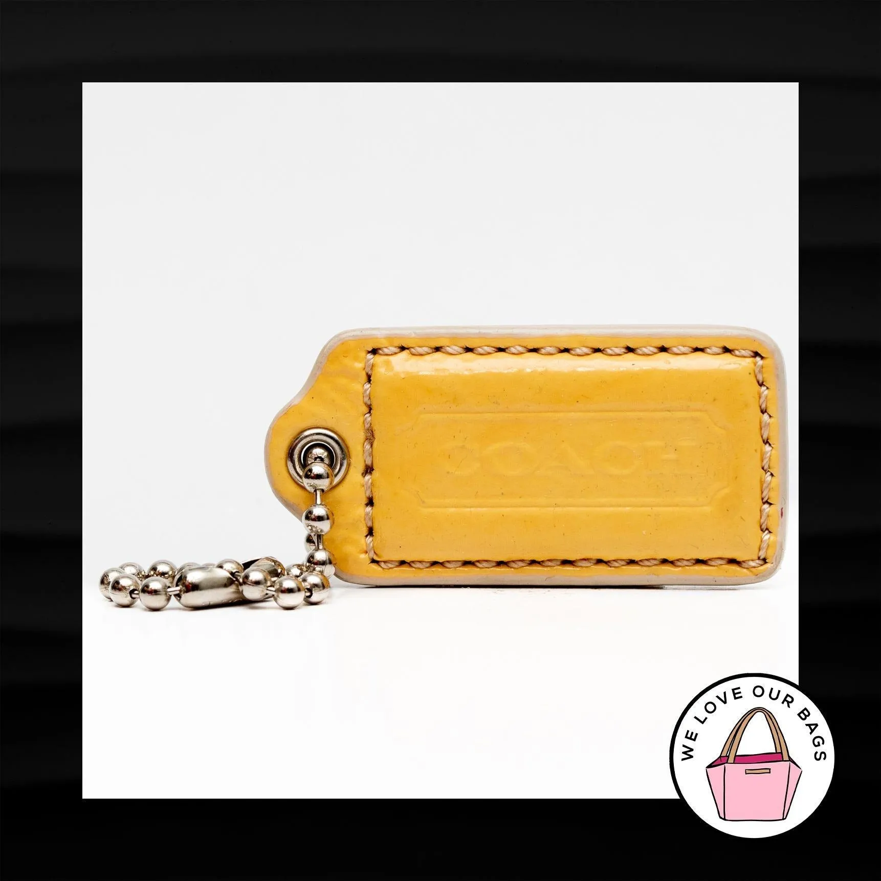 2" Medium COACH YELLOW SILVER LEATHER KEY FOB BAG CHARM KEYCHAIN HANGTAG TAG