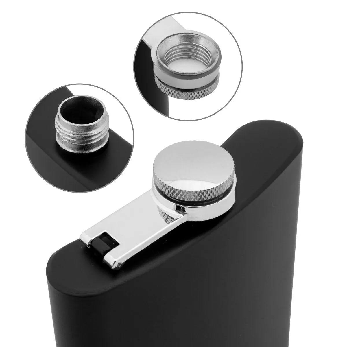 7 oz Black Stainless Steel Liquor Hip Flask, Smooth Coating Set of Two