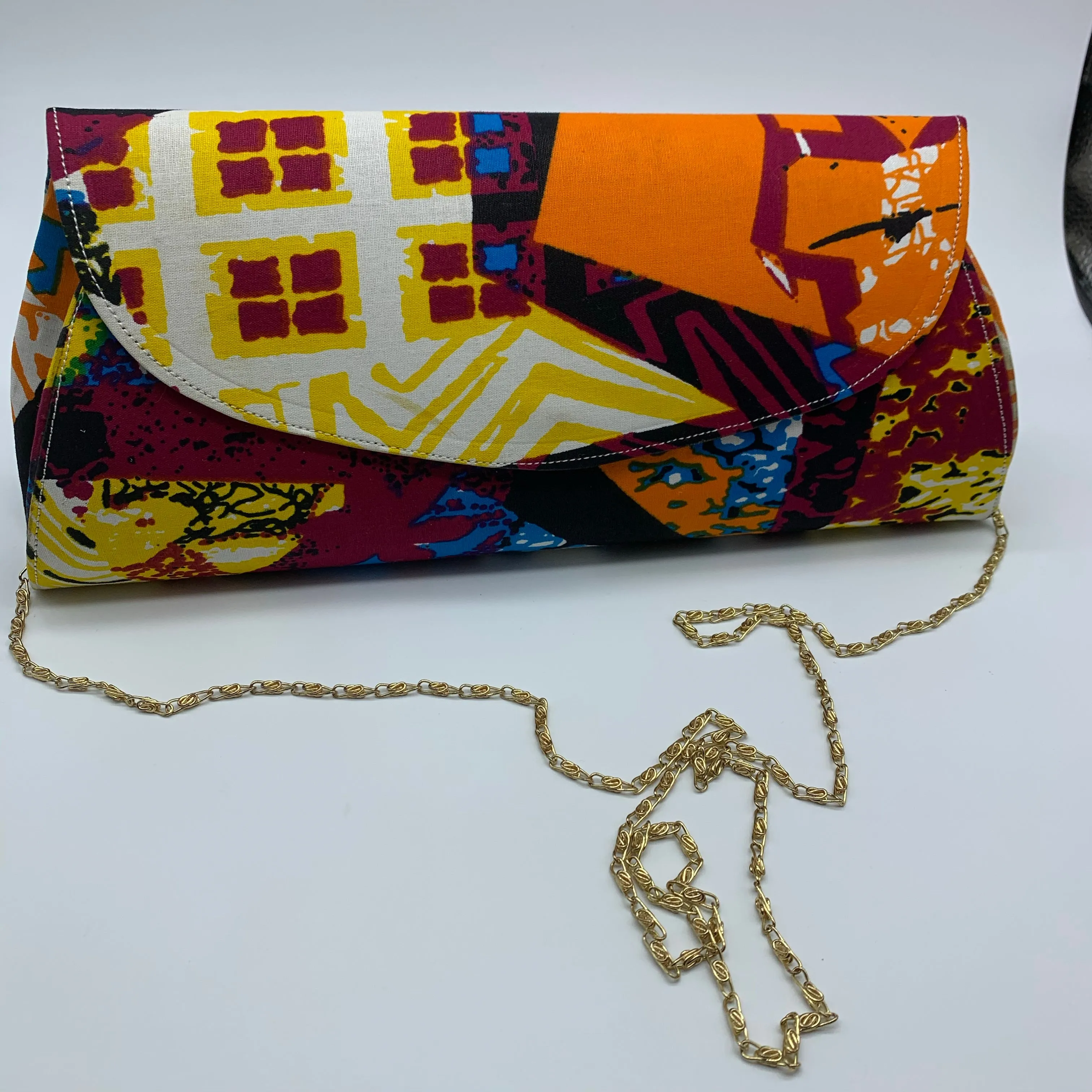 African Print Clutch- IC L Orange Variation