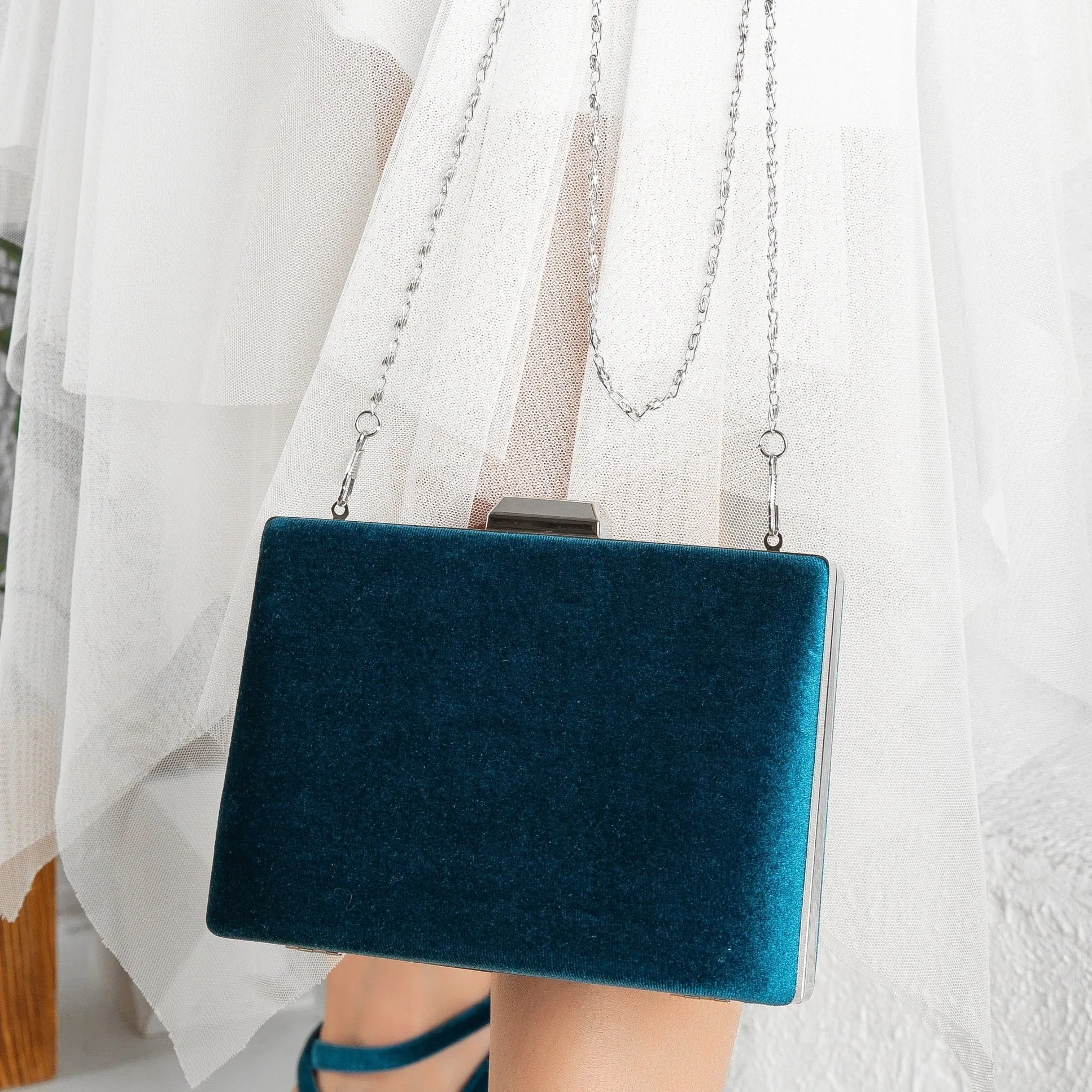Alba - Teal Blue Velvet Clutch