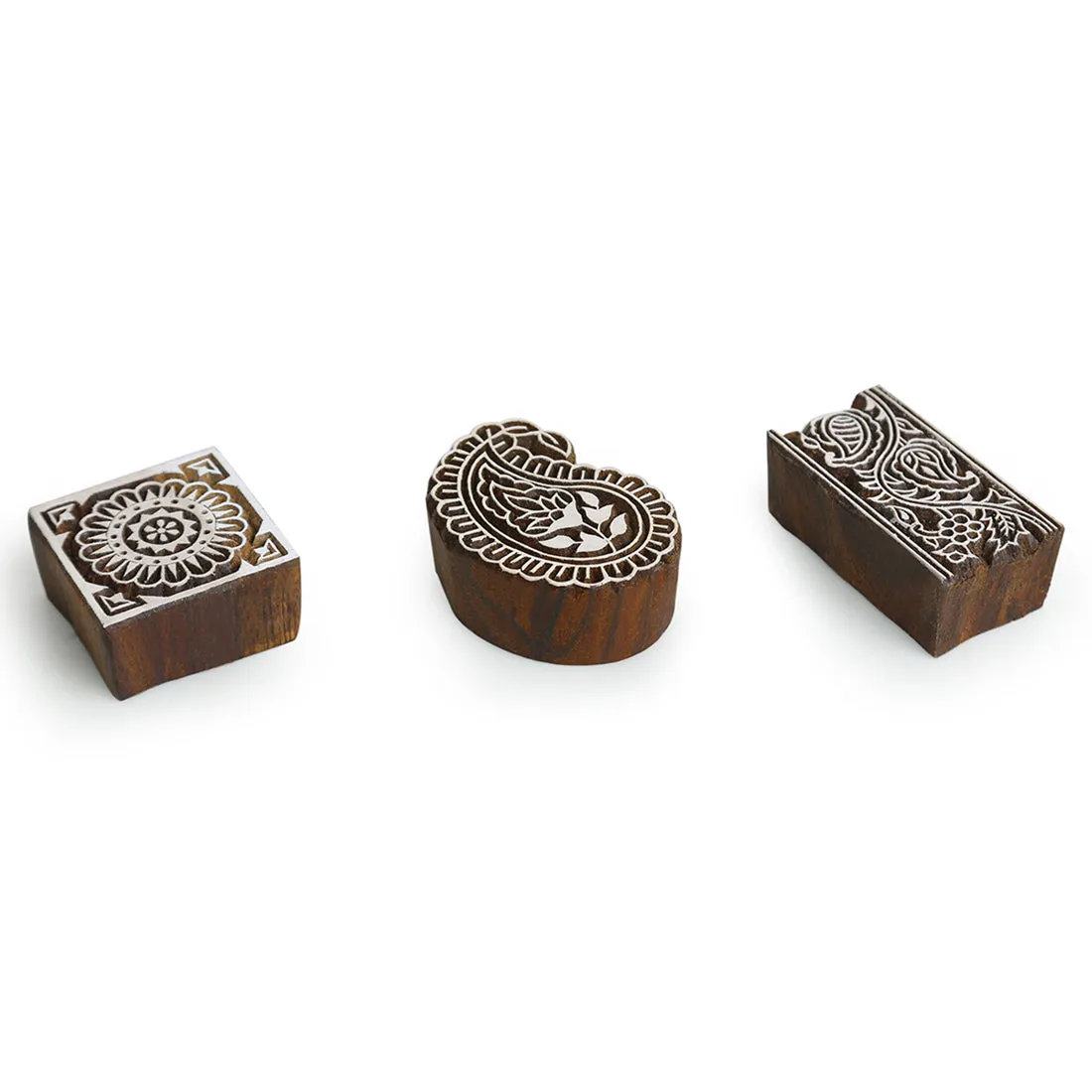 Appealing Artefacts' Hand-Carved Printing Blocks In Sheesham Wood (Set of 3)