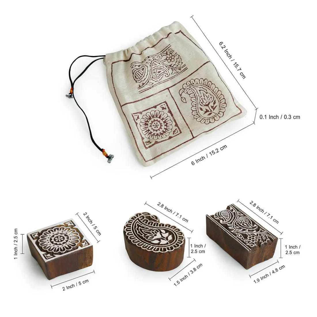 Appealing Artefacts' Hand-Carved Printing Blocks In Sheesham Wood (Set of 3)