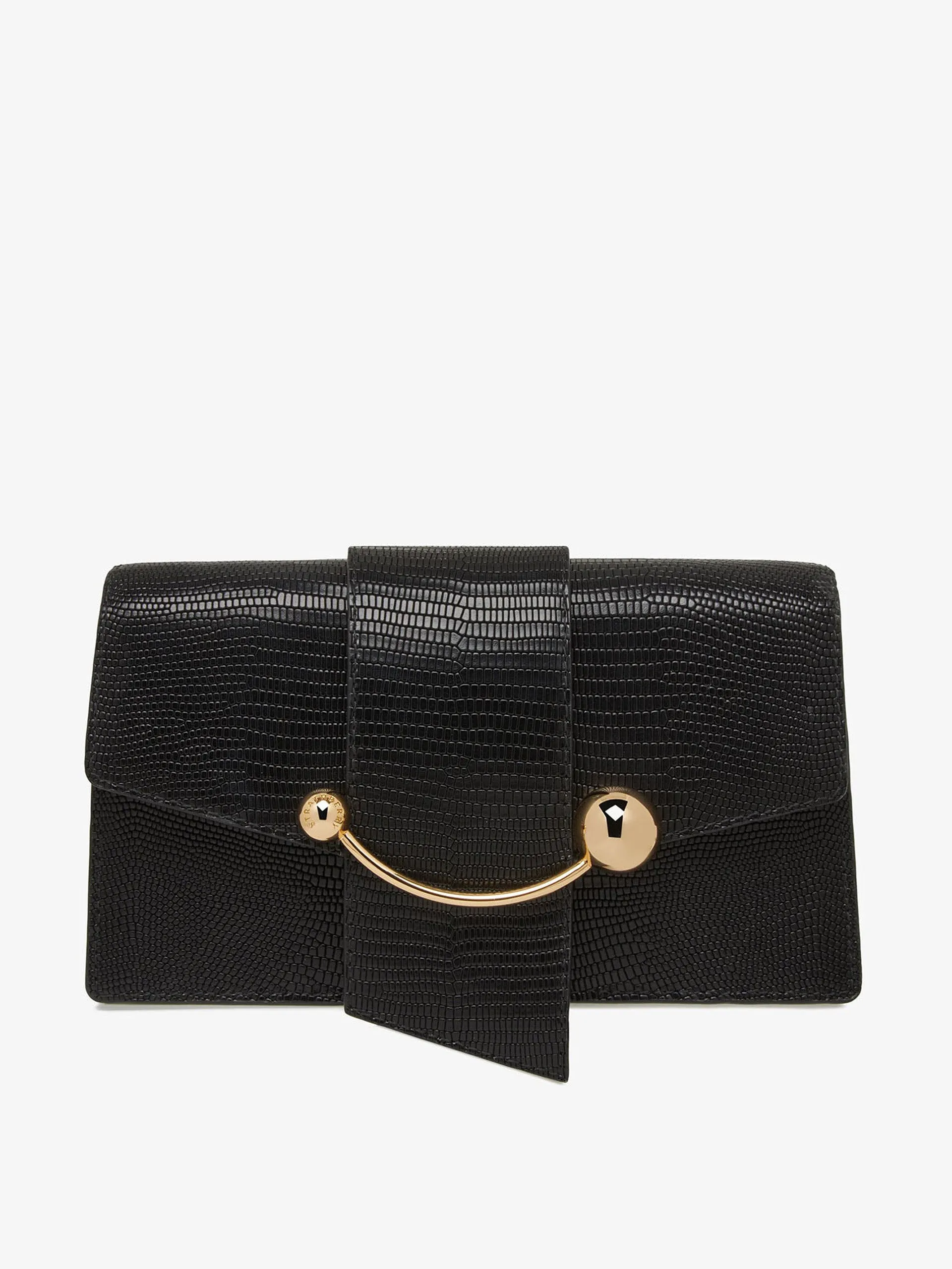 Black lizard-embossed leather Crescent On A Chain bag