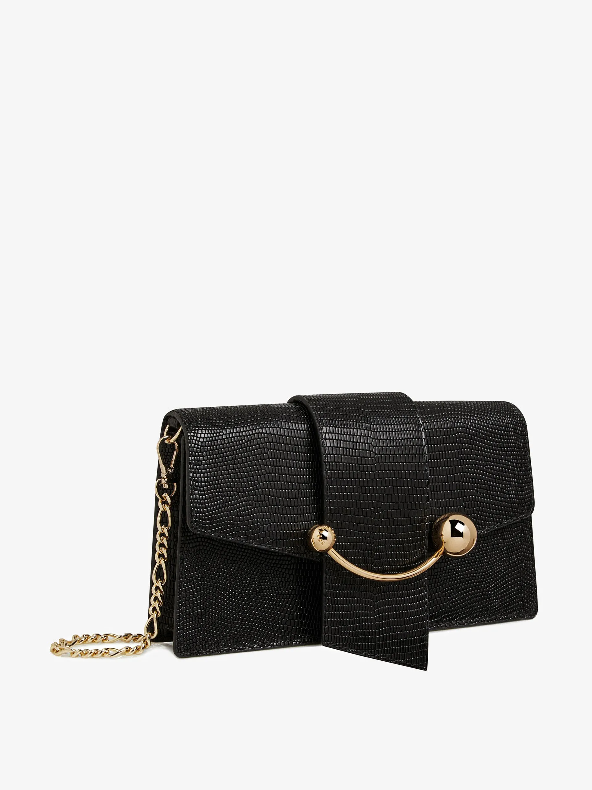 Black lizard-embossed leather Crescent On A Chain bag