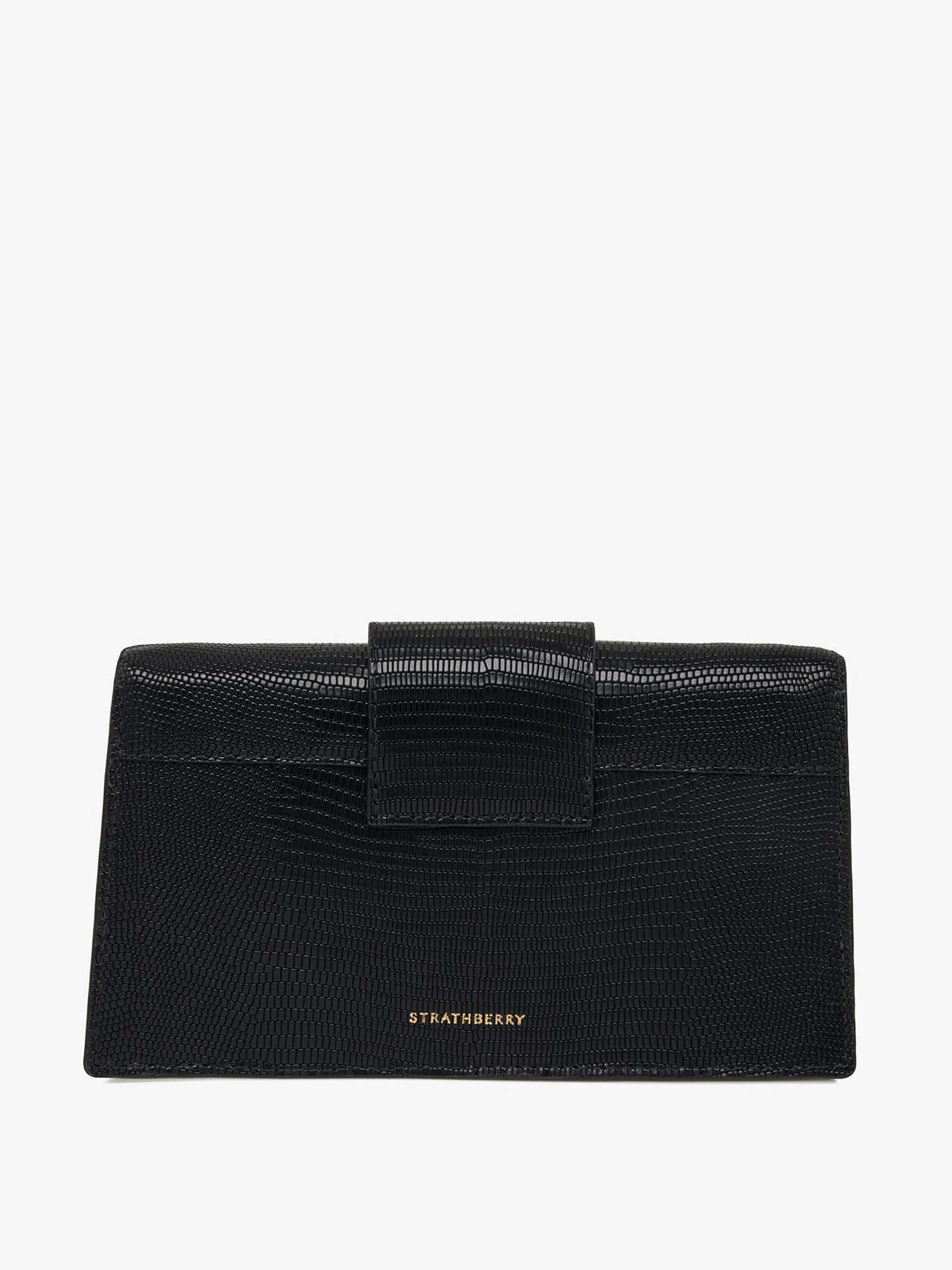Black lizard-embossed leather Crescent On A Chain bag