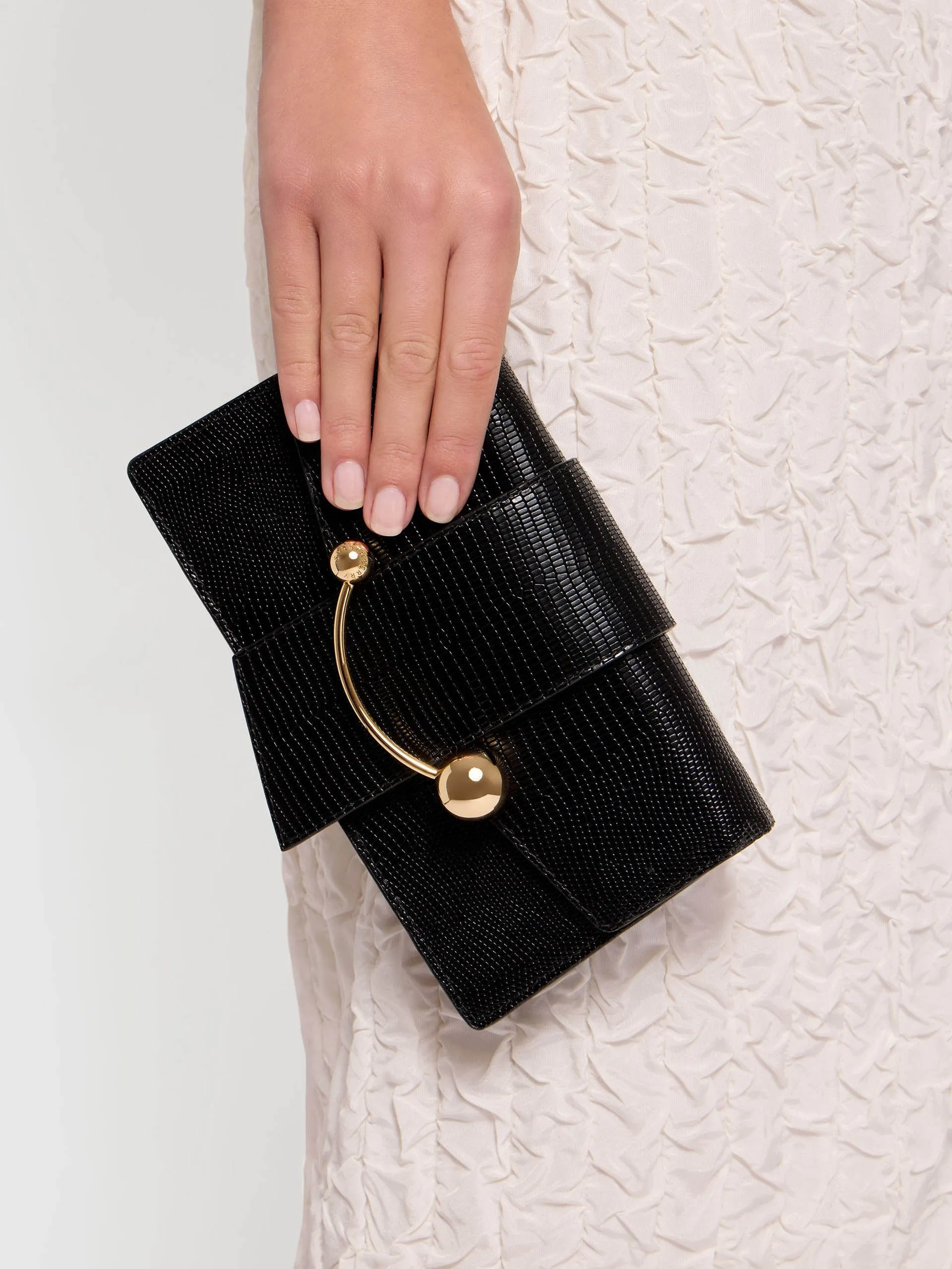 Black lizard-embossed leather Crescent On A Chain bag