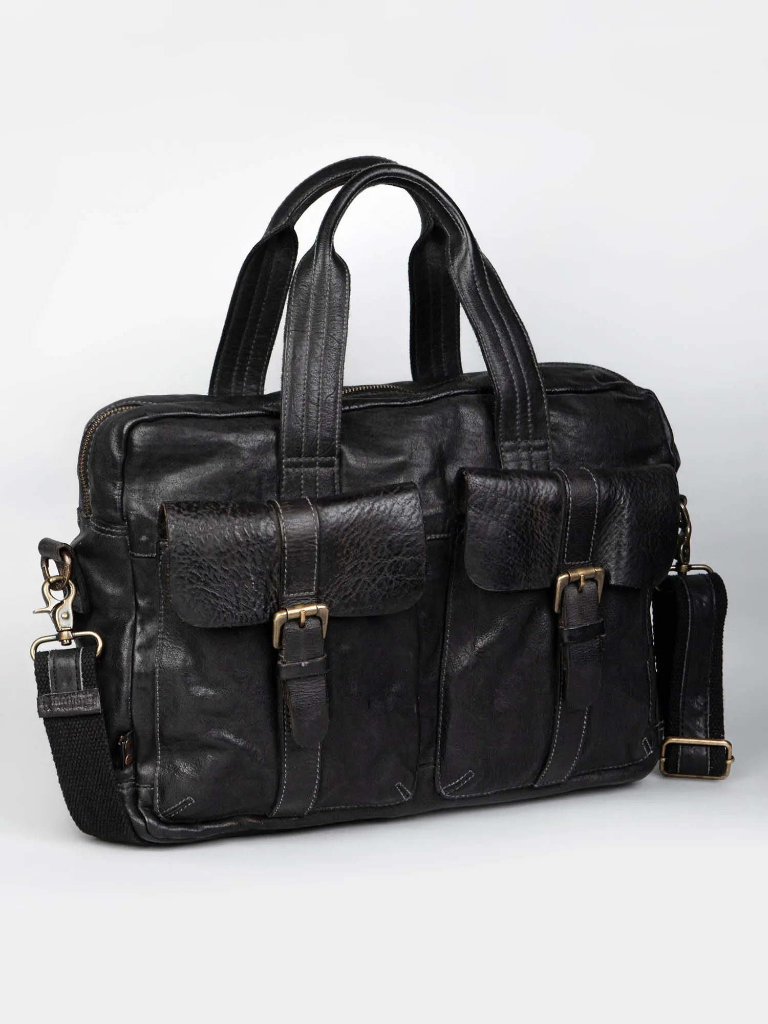 Black Vintage Leather Laptop Bag For Men & Women By Art N Vintage