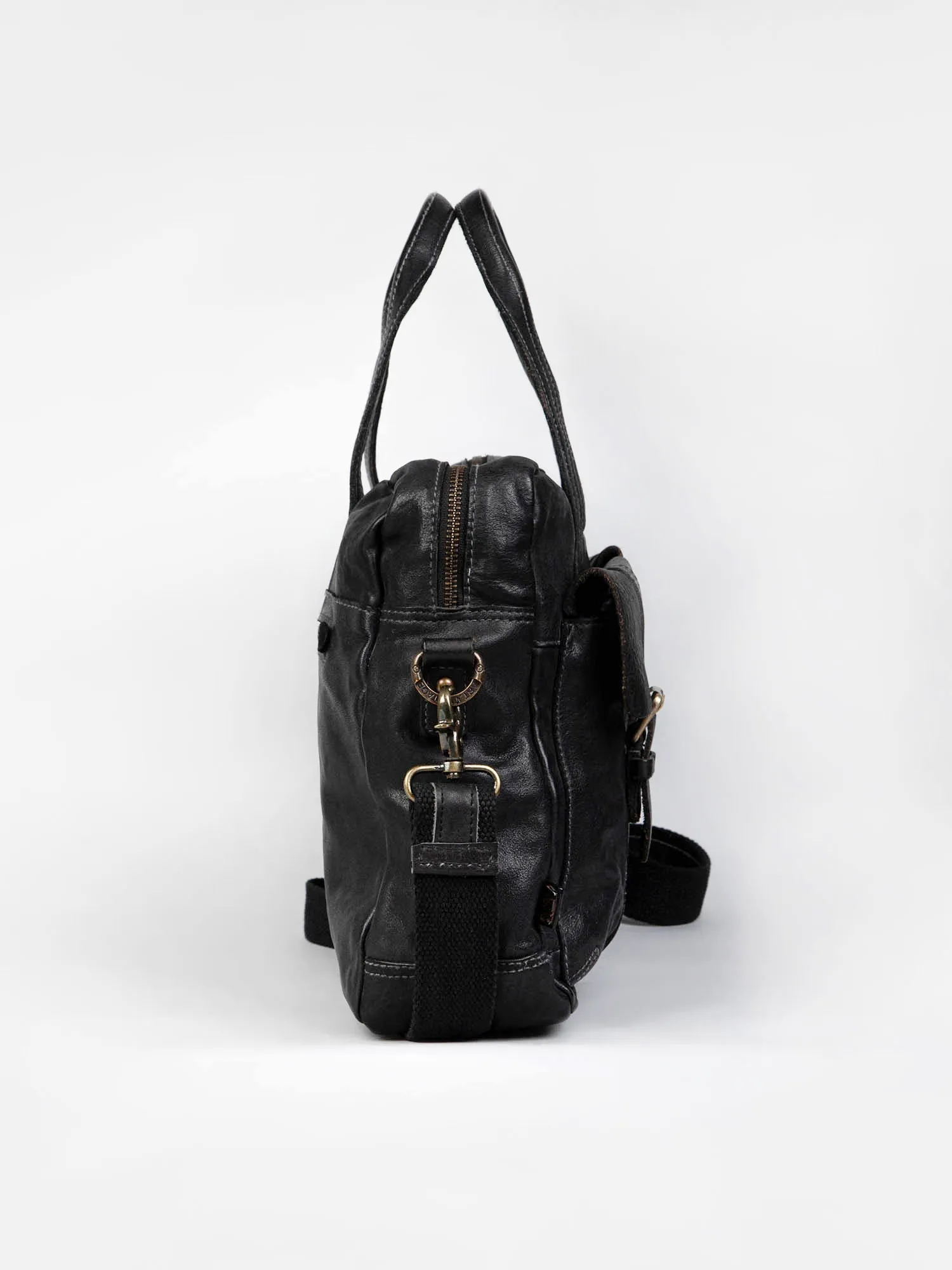 Black Vintage Leather Laptop Bag For Men & Women By Art N Vintage