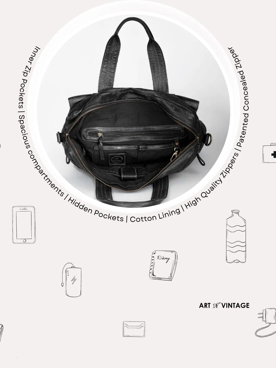 Black Vintage Leather Laptop Bag For Men & Women By Art N Vintage