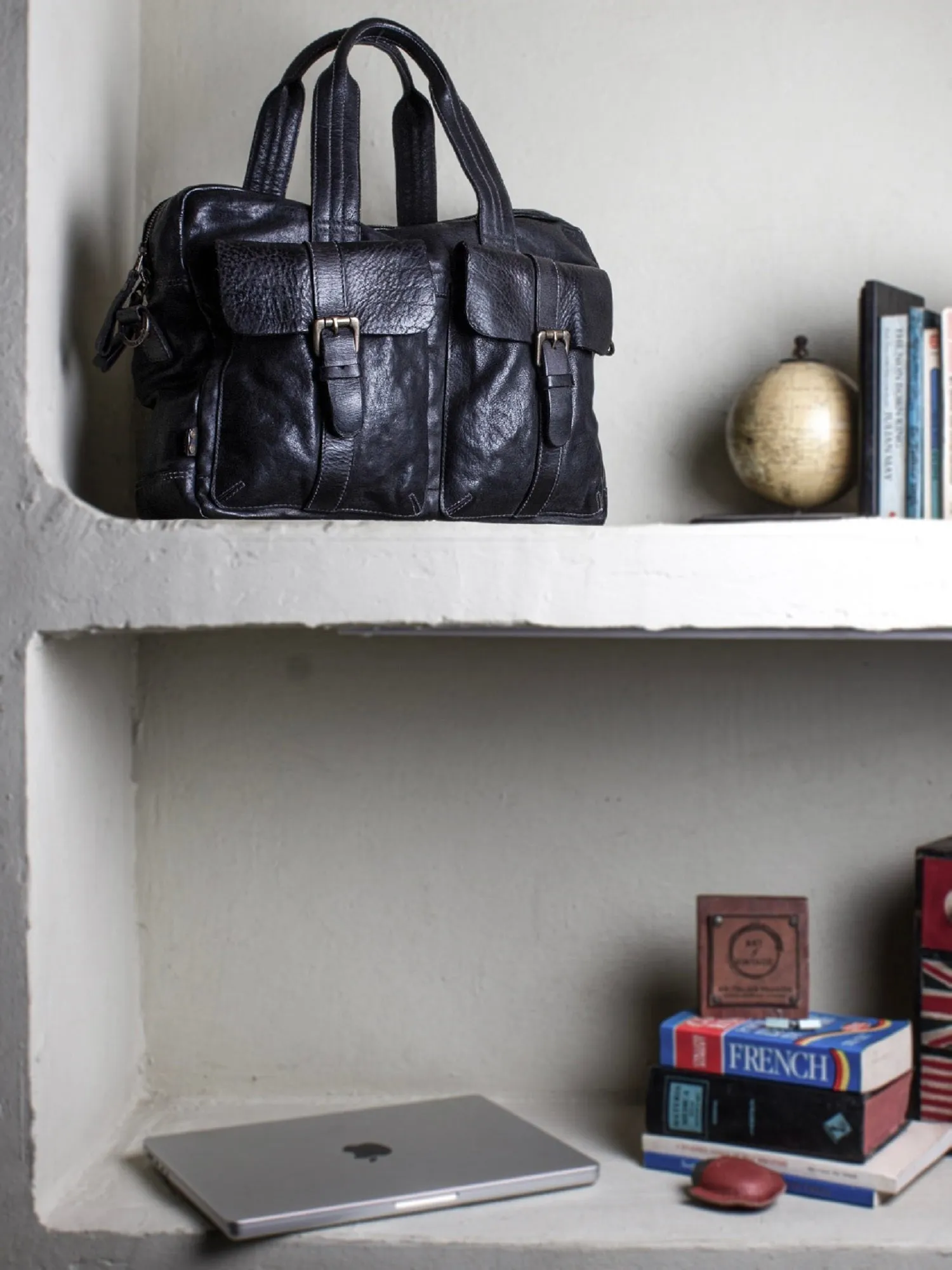 Black Vintage Leather Laptop Bag For Men & Women By Art N Vintage