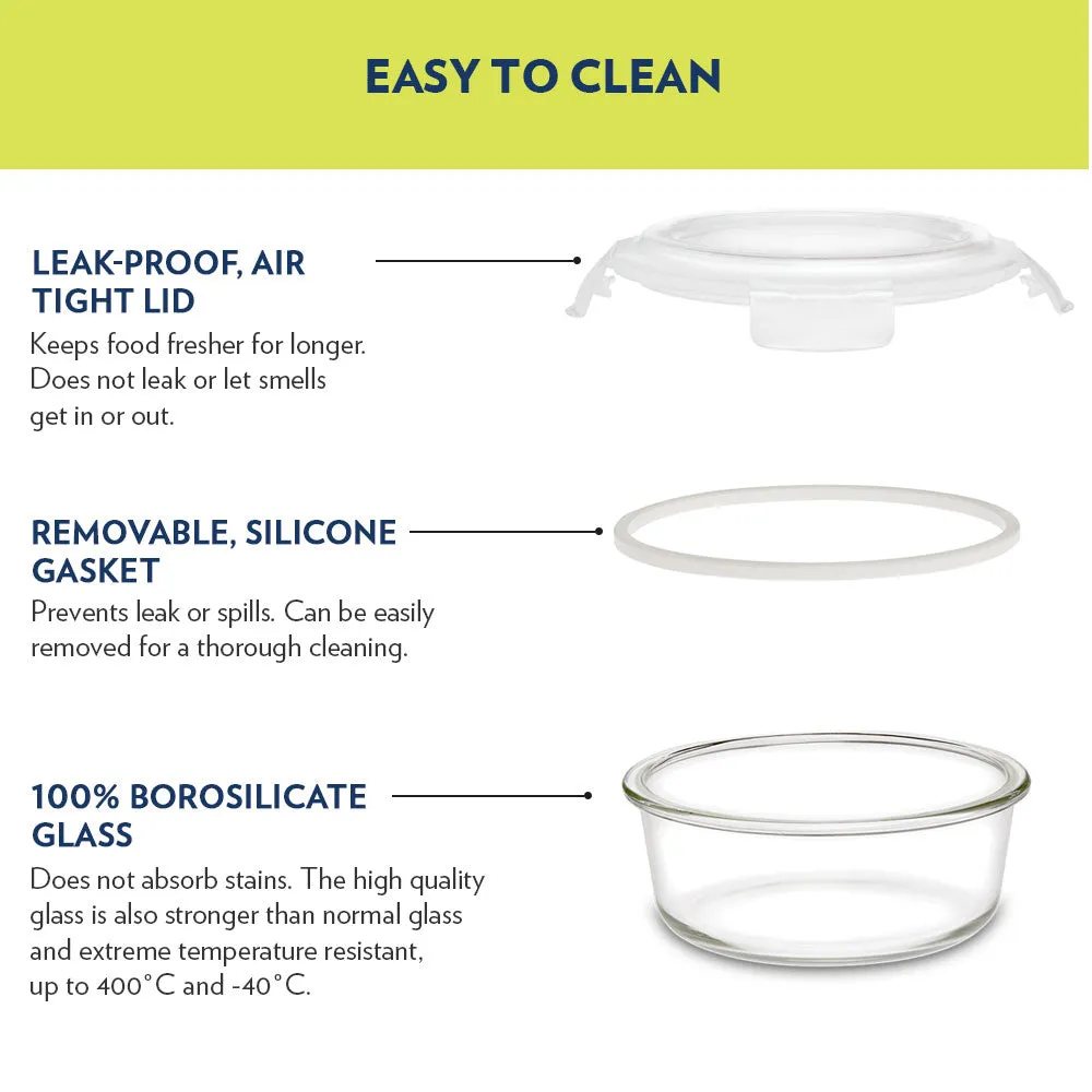 Borosil Pride Glass Lunch Box, Round x 2 (Flat Bag)