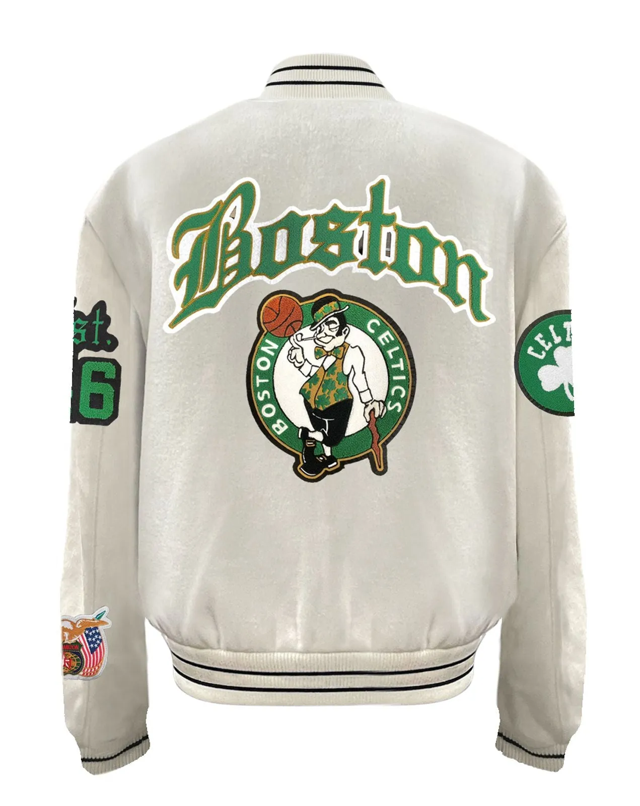 BOSTON CELTICS WOOL OLD ENGLISH VARSITY JACKET White