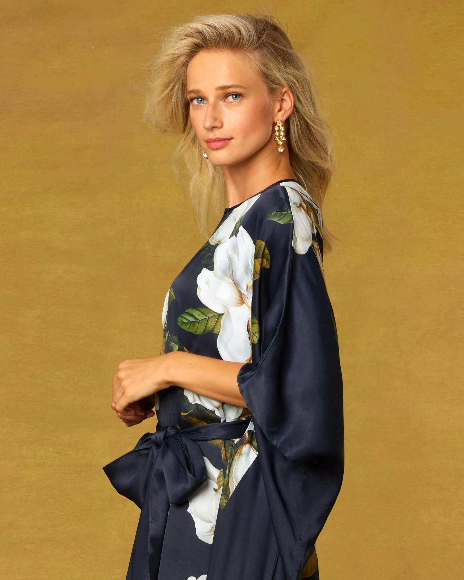 Camellia Belted Silk Kaftan