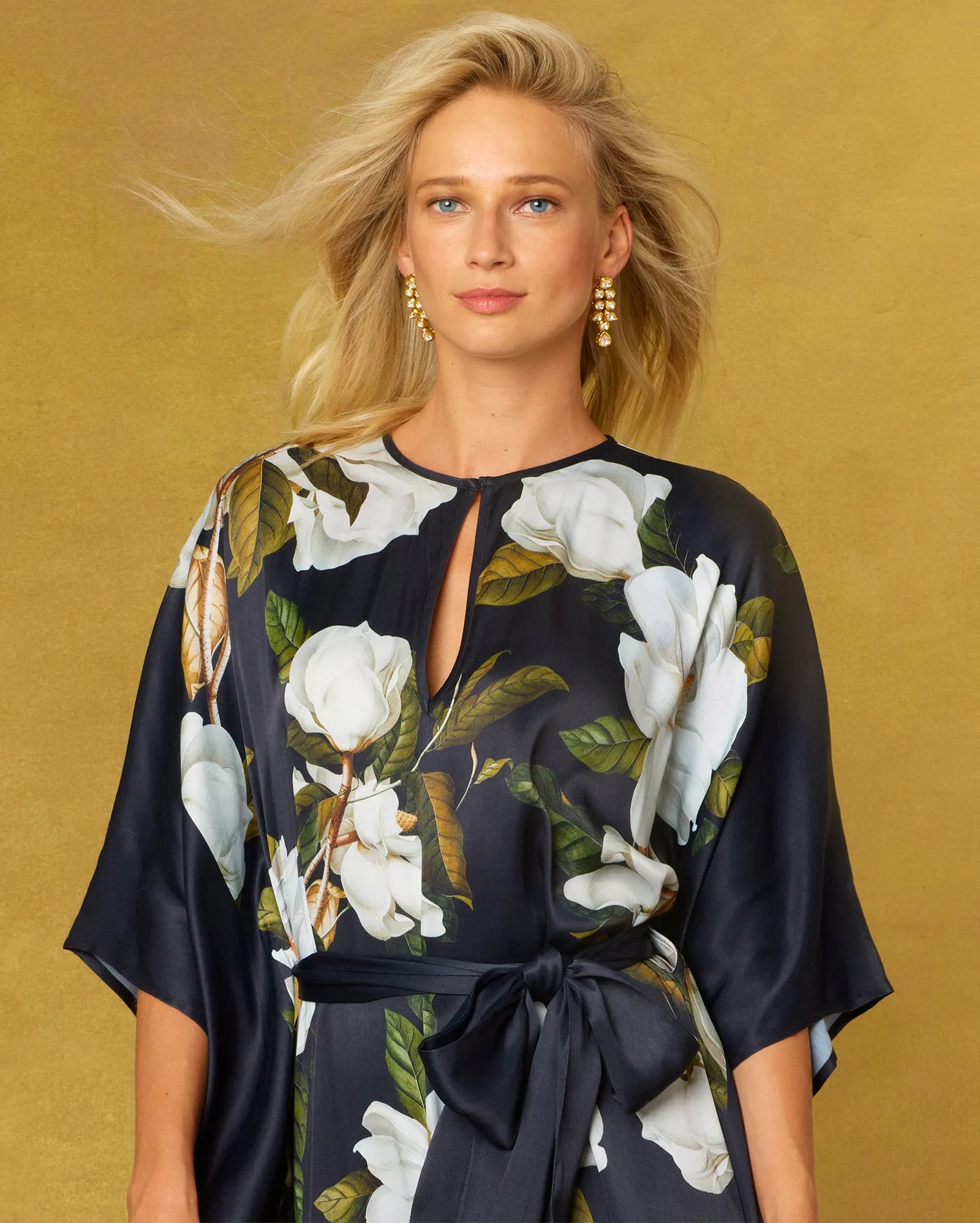 Camellia Belted Silk Kaftan