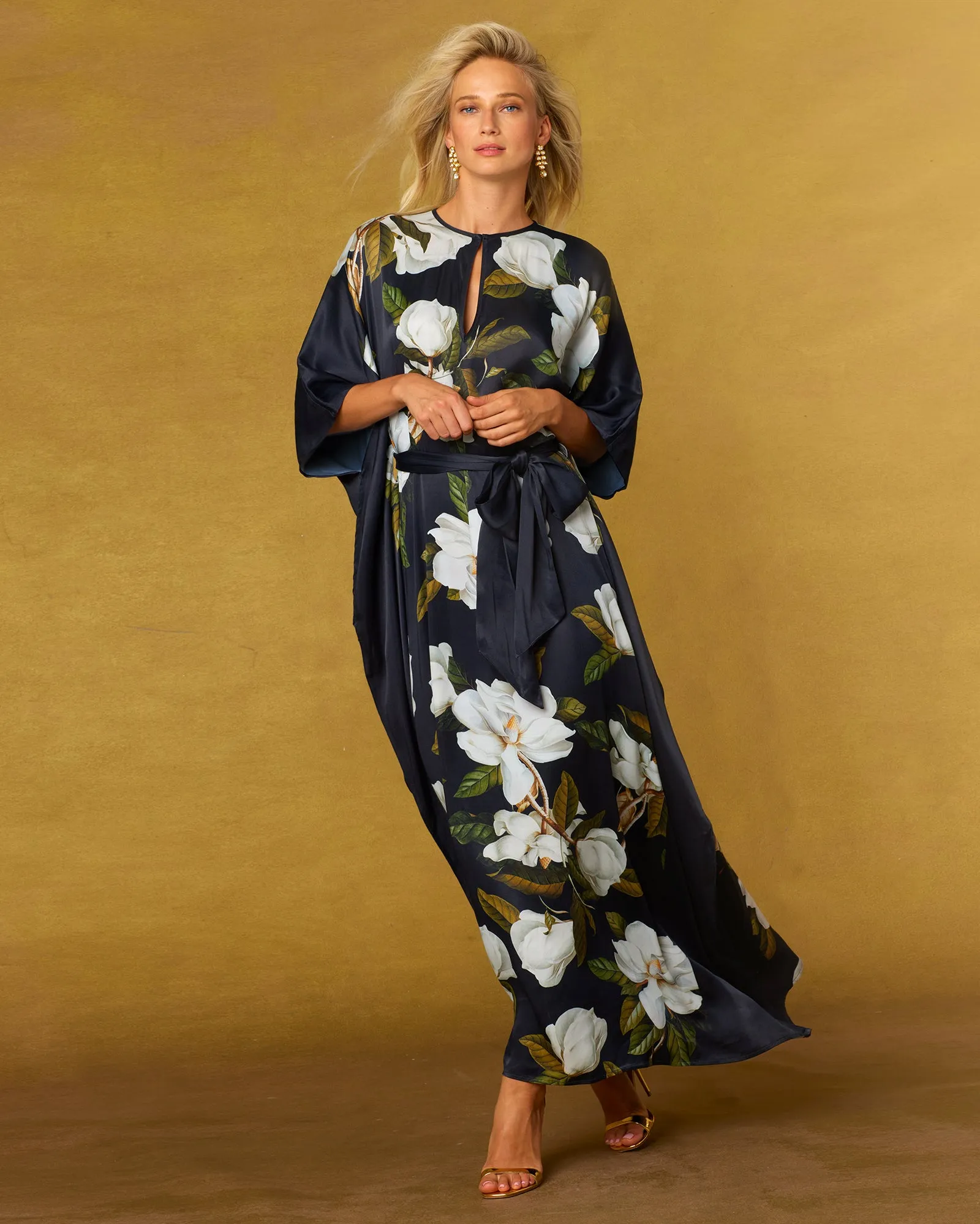 Camellia Belted Silk Kaftan