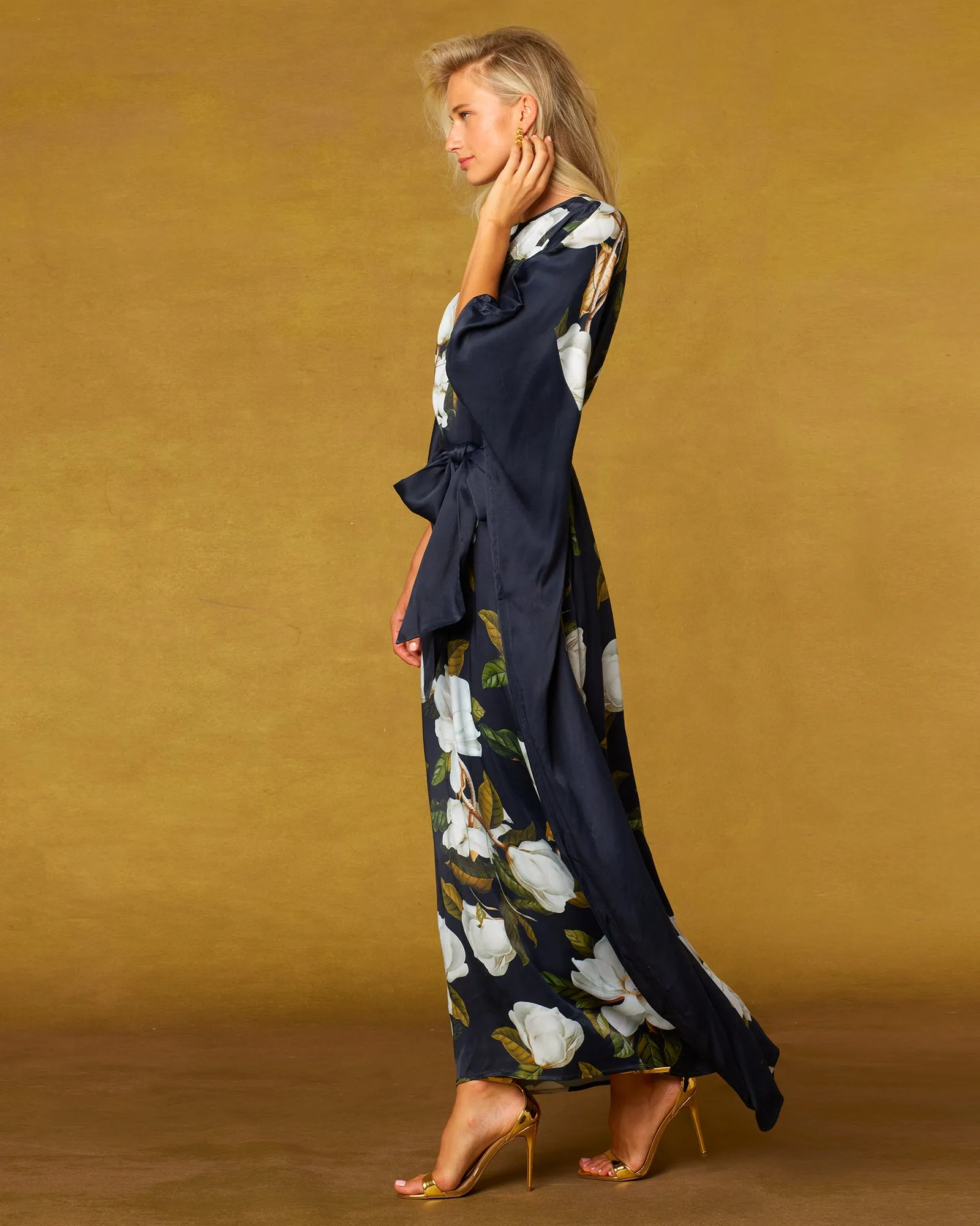 Camellia Belted Silk Kaftan