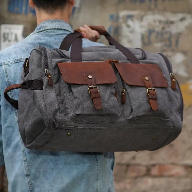 Canvas Duffle Bag Oversized Genuine Leather Bags