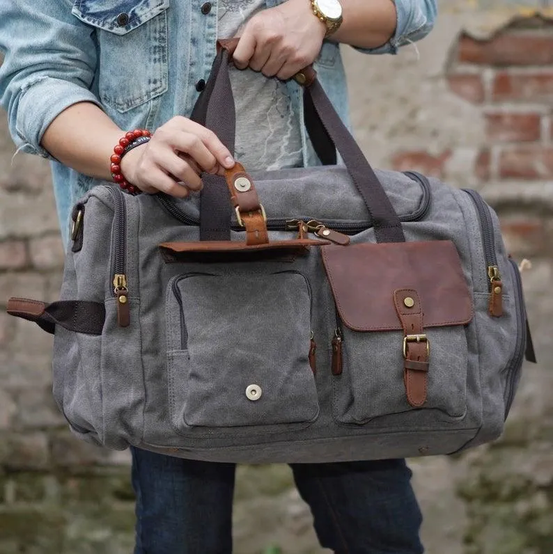 Canvas Duffle Bag Oversized Genuine Leather Bags