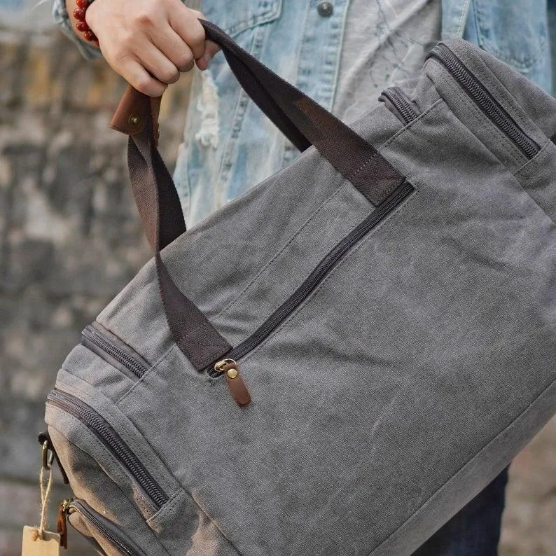 Canvas Duffle Bag Oversized Genuine Leather Bags