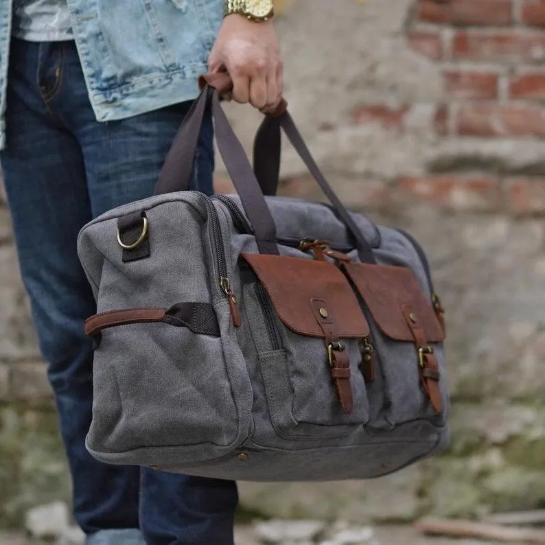 Canvas Duffle Bag Oversized Genuine Leather Bags