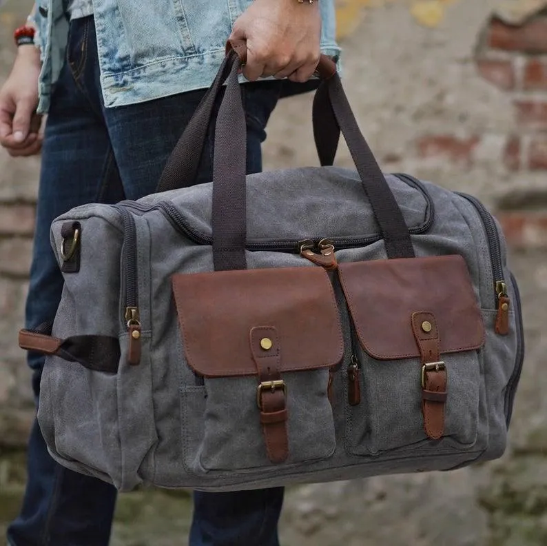 Canvas Duffle Bag Oversized Genuine Leather Bags