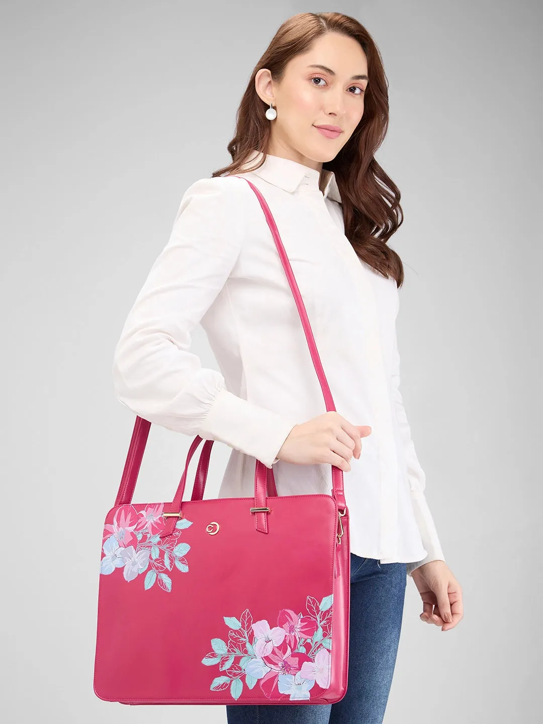 Caprese Shanaya Laptop Bag Large Printed Burgundy