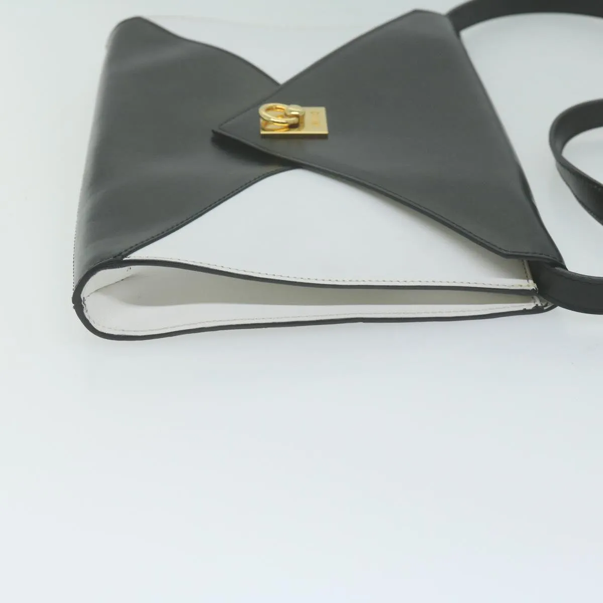 CELINE Clutch Bag Leather 2way White Black Auth 65641