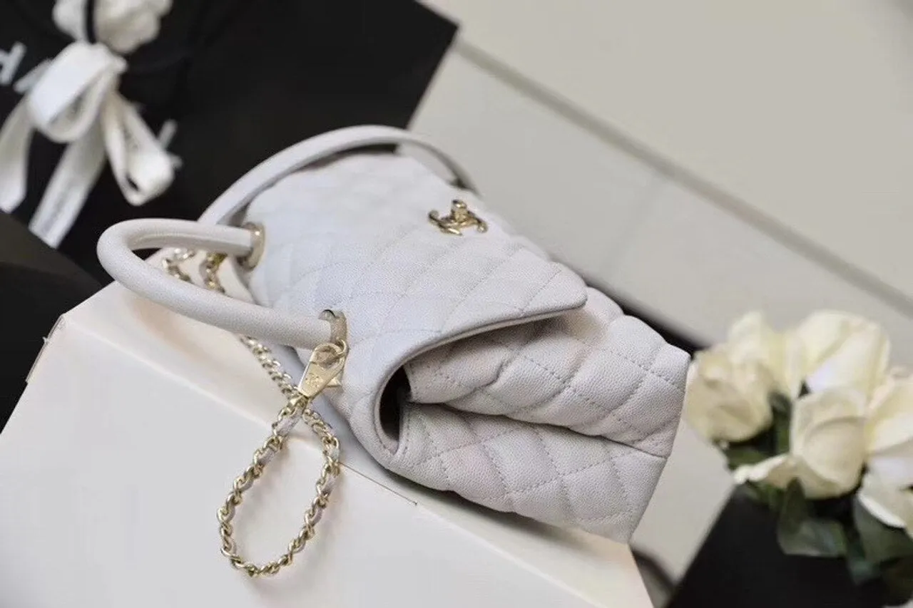 CHL Coco With Top Handle Bag Gold Toned Hardware White For Women 9.4in/24cm