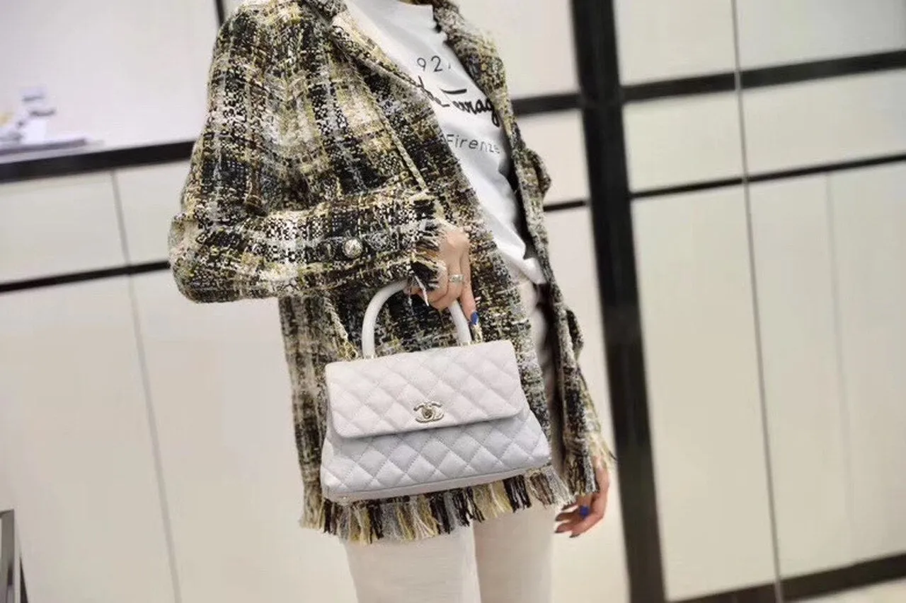 CHL Coco With Top Handle Bag Gold Toned Hardware White For Women 9.4in/24cm
