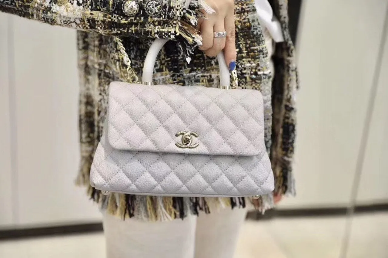 CHL Coco With Top Handle Bag Gold Toned Hardware White For Women 9.4in/24cm