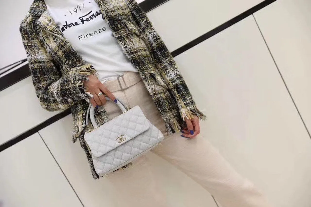 CHL Coco With Top Handle Bag Gold Toned Hardware White For Women 9.4in/24cm