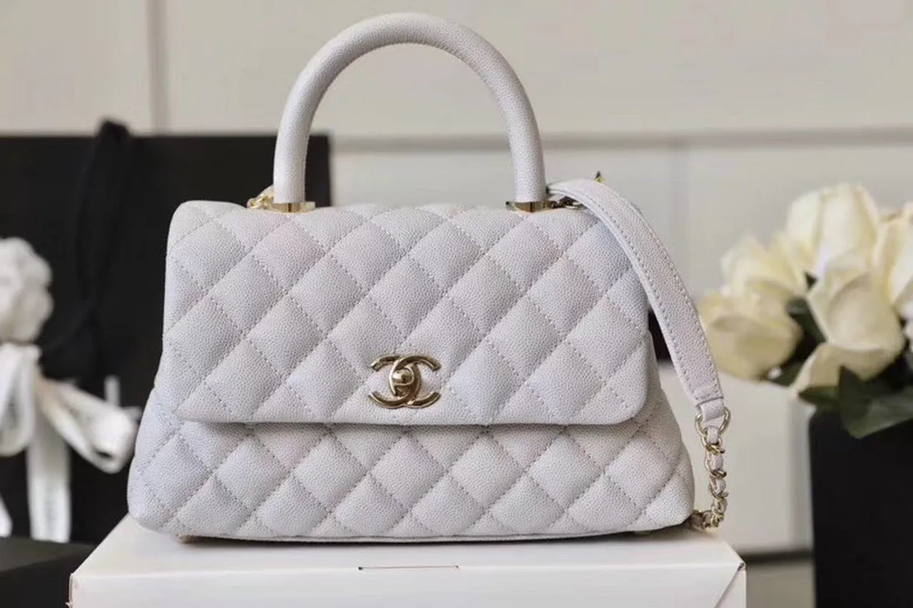 CHL Coco With Top Handle Bag Gold Toned Hardware White For Women 9.4in/24cm