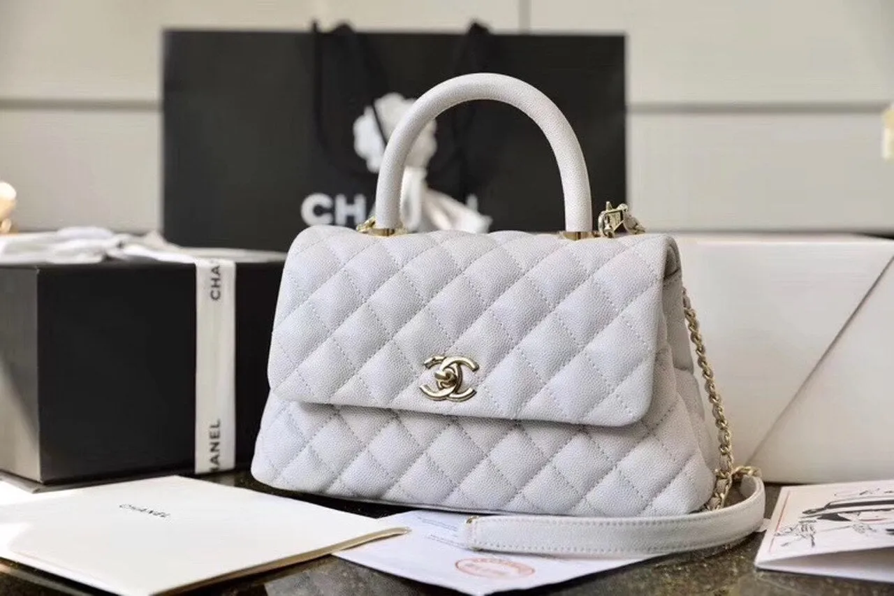 CHL Coco With Top Handle Bag Gold Toned Hardware White For Women 9.4in/24cm