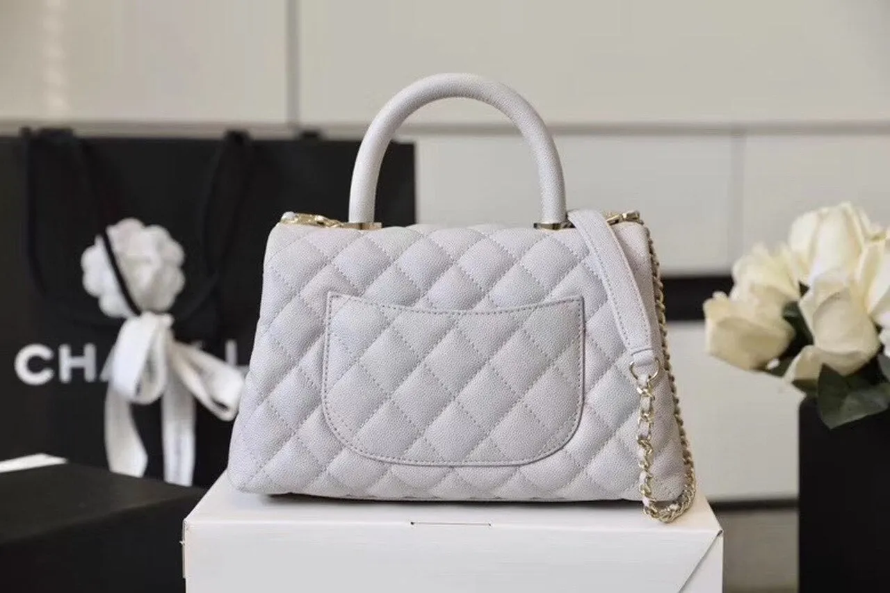 CHL Coco With Top Handle Bag Gold Toned Hardware White For Women 9.4in/24cm