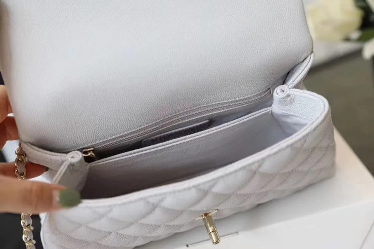 CHL Coco With Top Handle Bag Gold Toned Hardware White For Women 9.4in/24cm