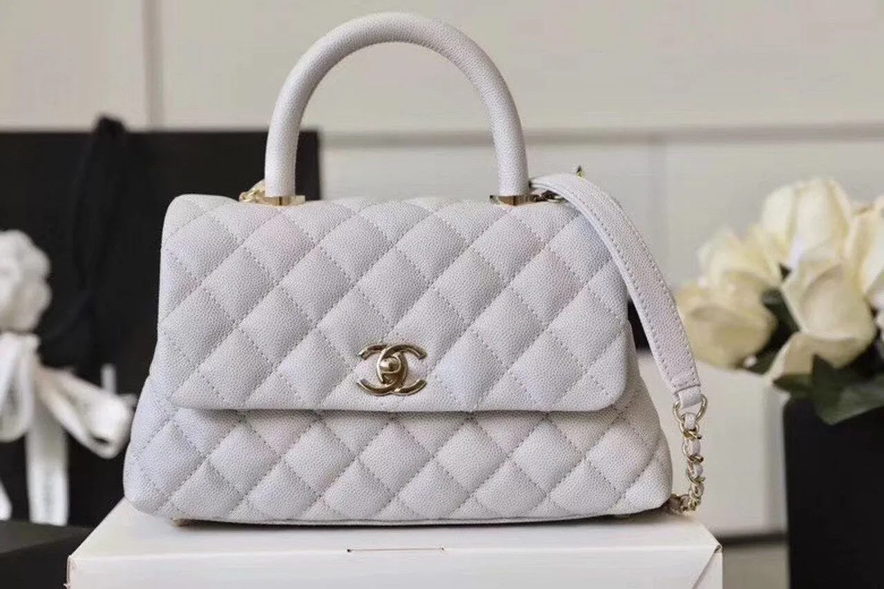 CHL Coco With Top Handle Bag Gold Toned Hardware White For Women 9.4in/24cm