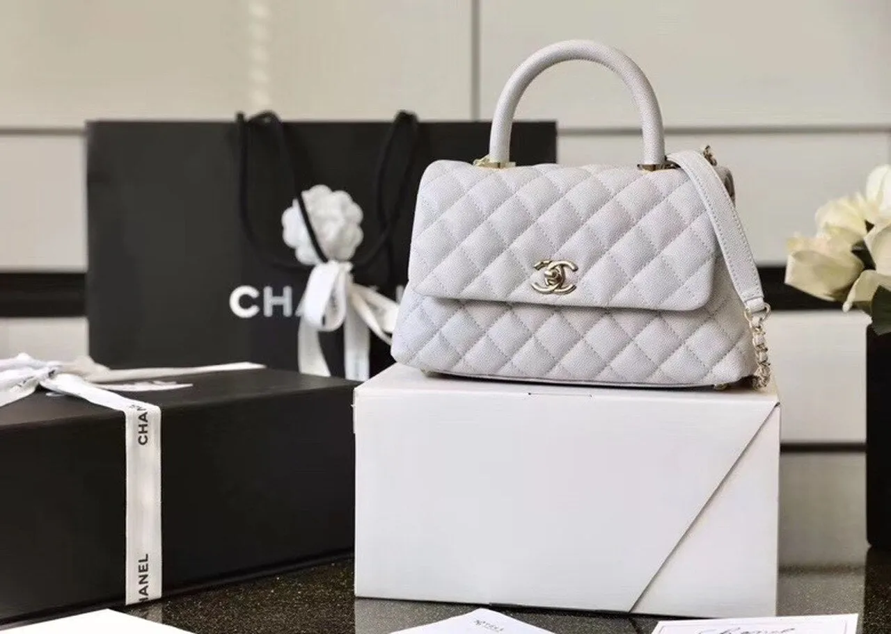 CHL Coco With Top Handle Bag Gold Toned Hardware White For Women 9.4in/24cm