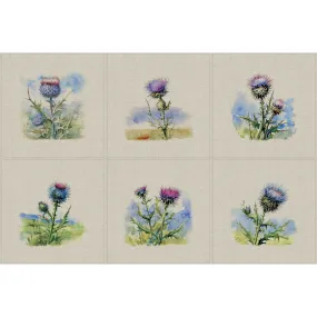 Cotton Linen-Look Digital Panel - Thistles