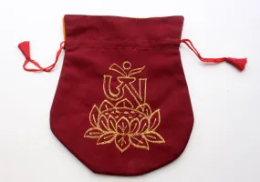 Cotton Mala Bag Embroidered with Tibetan Om and Lotus