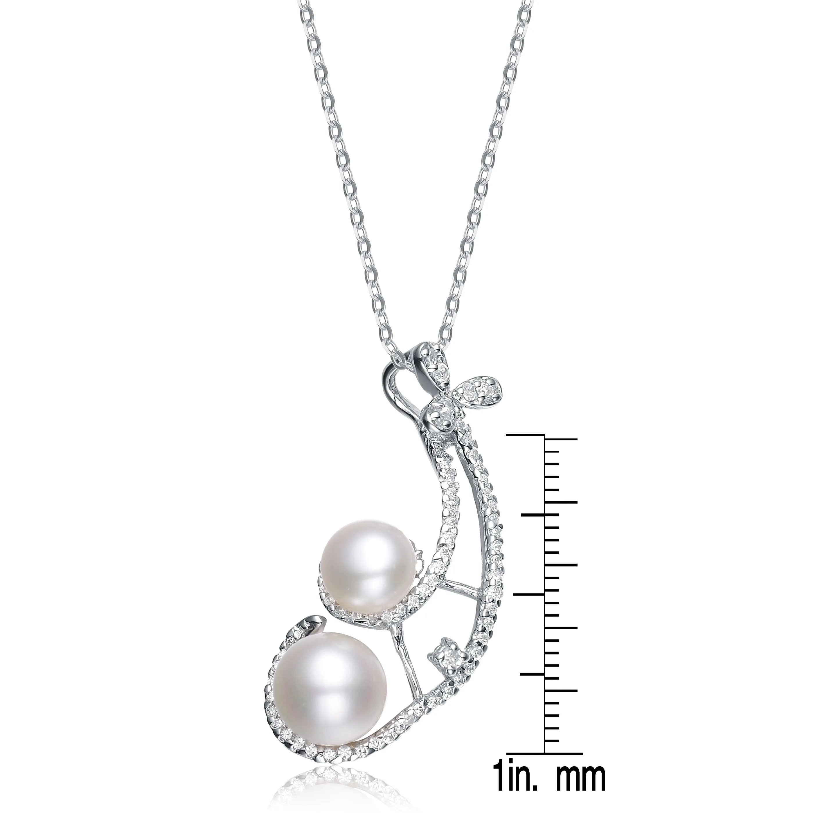 Cubic Zirconia Sterling Silver Rhodium Plated Genuine Freshwater Pearl Pendant