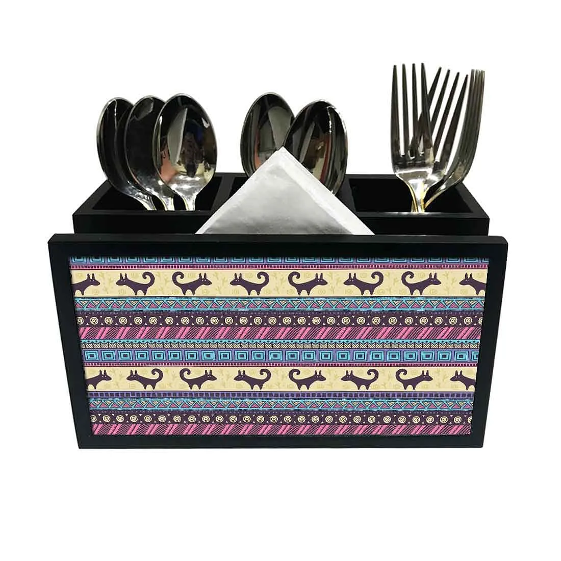 Cutlery Tissue Holder Napkin Stand -  Aztec Design