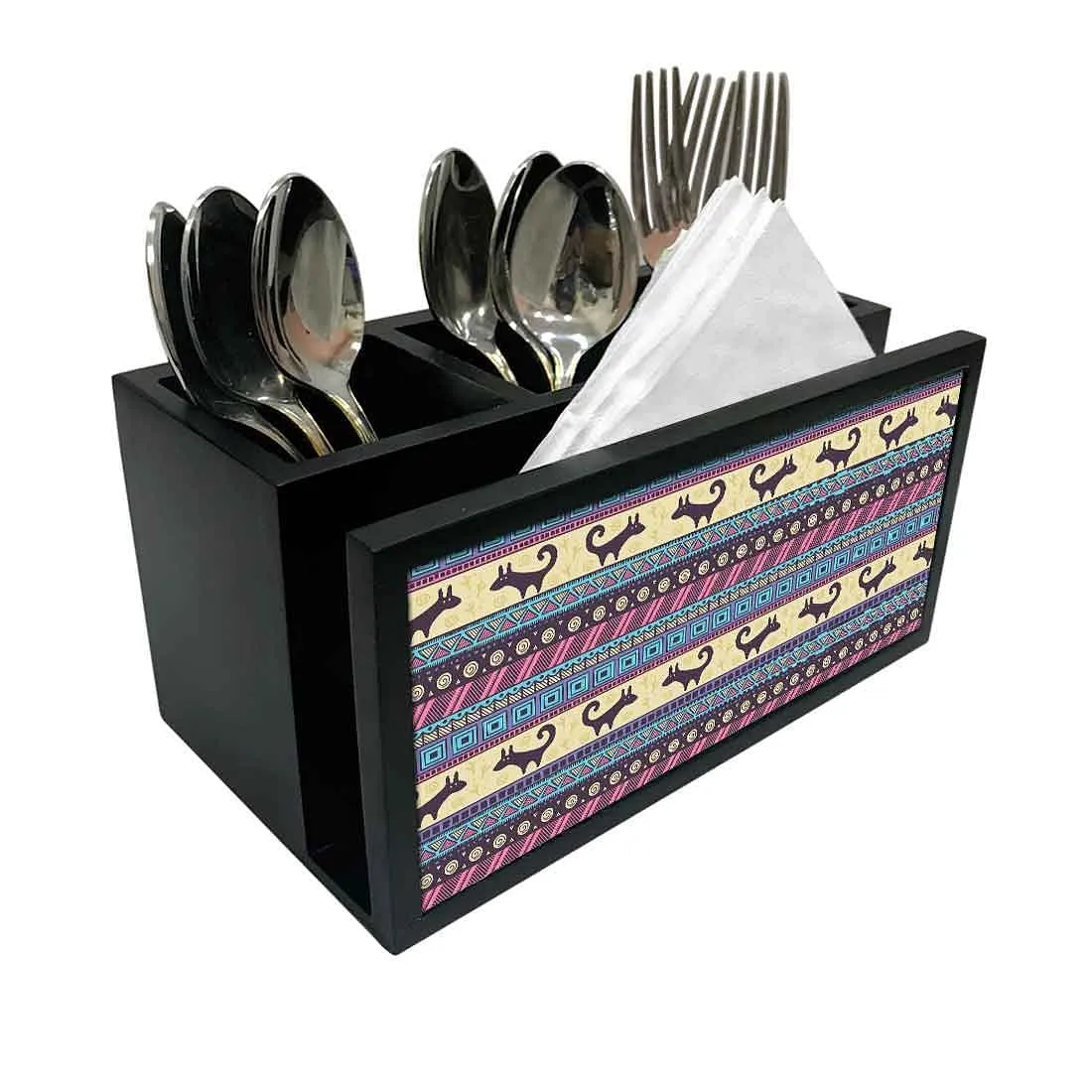 Cutlery Tissue Holder Napkin Stand -  Aztec Design