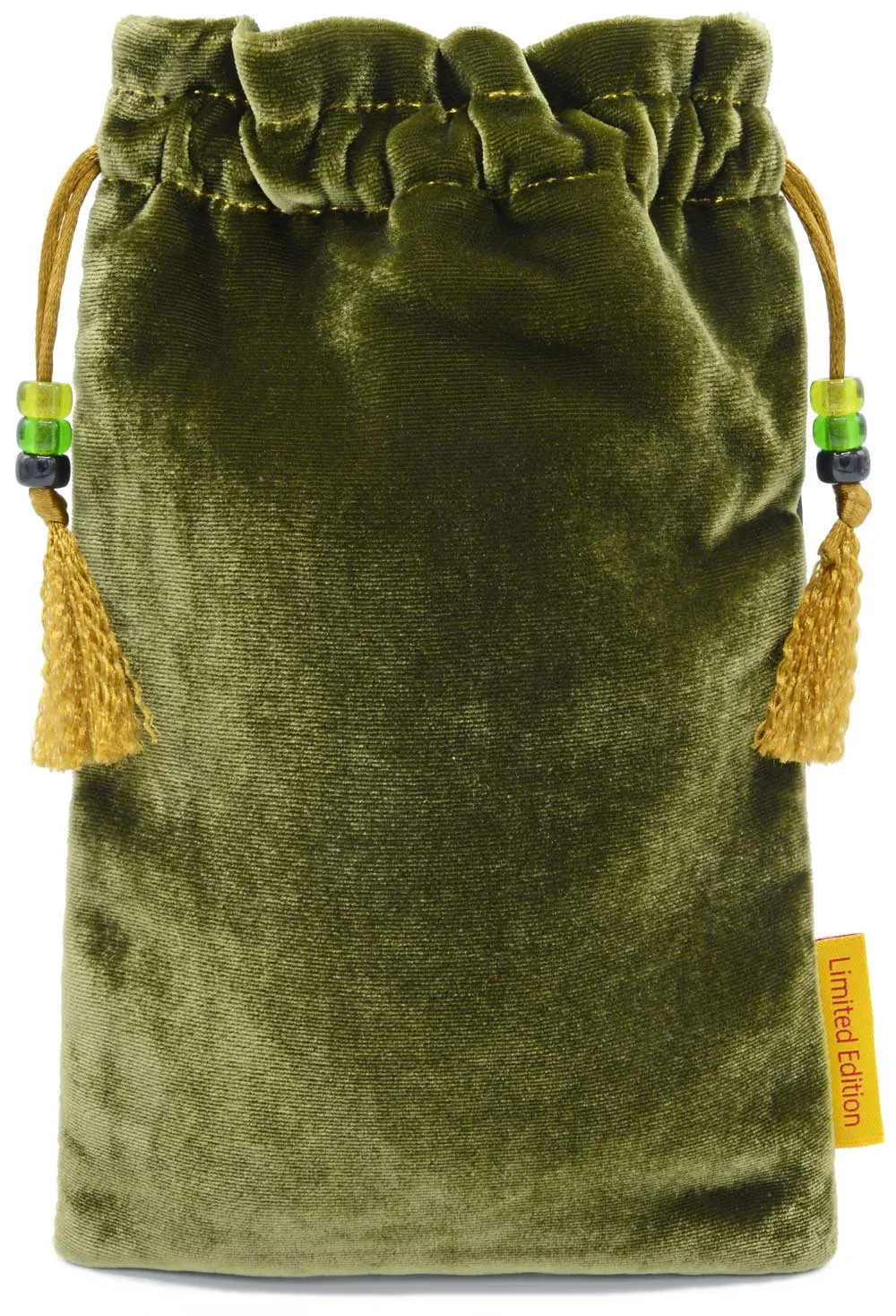 Dancing Fairies drawstring bag in green silk velvet