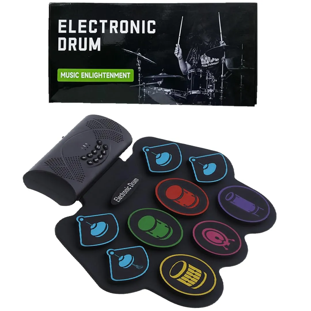 Electronic Drum Set, Electric Drum with 9 Colourful Pads Set, 19×13 Inch Roll-Up Drum Portable Drum Pad Kit with MIDI Education Function, Built-in Speaker, Supports Headphone/Bluetooth, Best Gifts for Kid's - playmaster toys