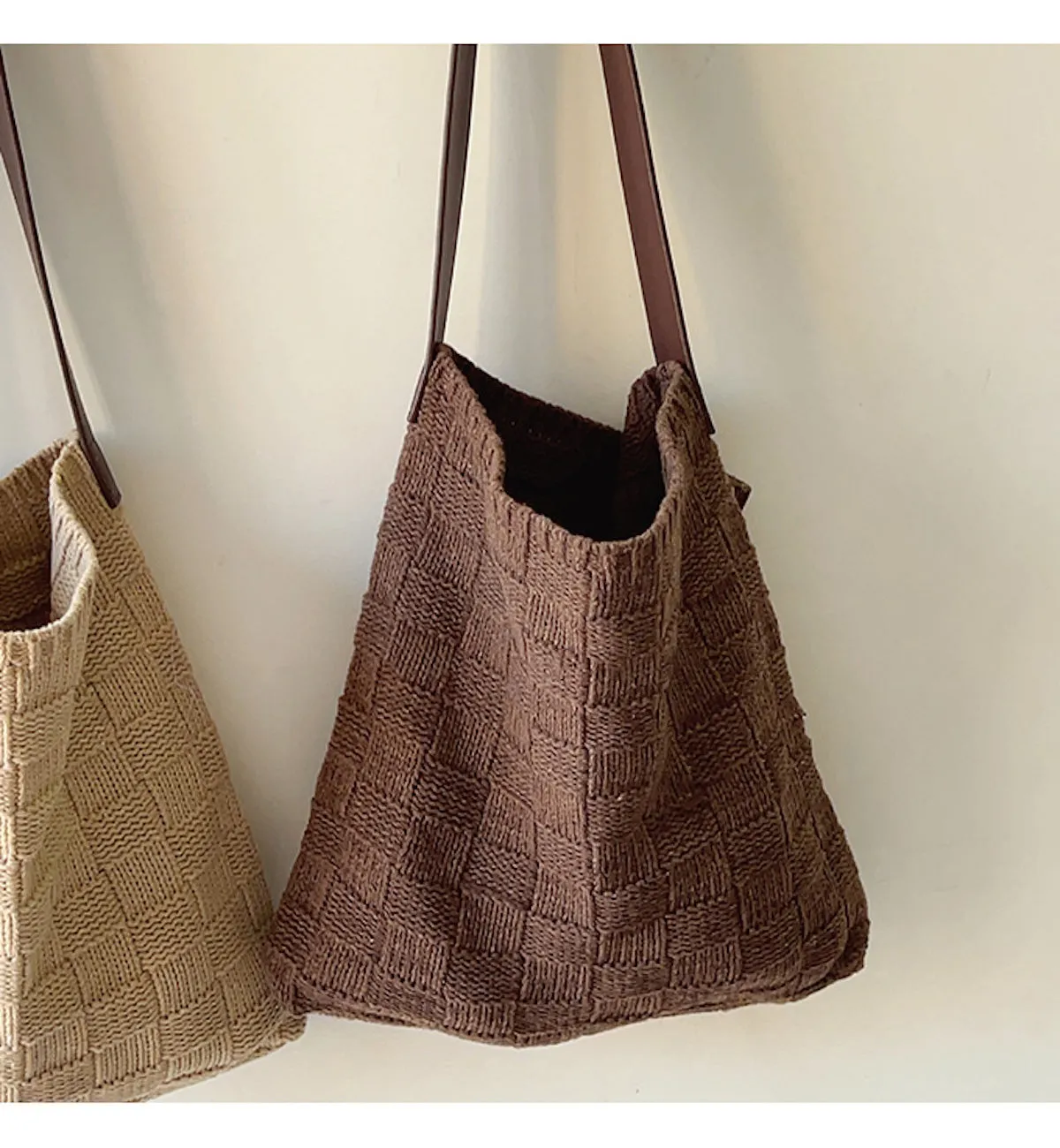 Elena Handbags Cotton Knitted Sweater Shoulder Bag with Leather Strap