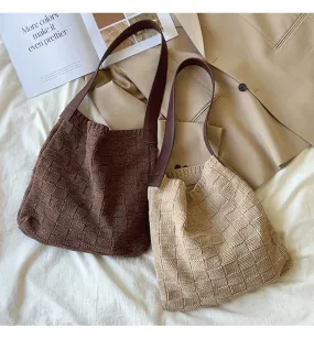 Elena Handbags Cotton Knitted Sweater Shoulder Bag with Leather Strap