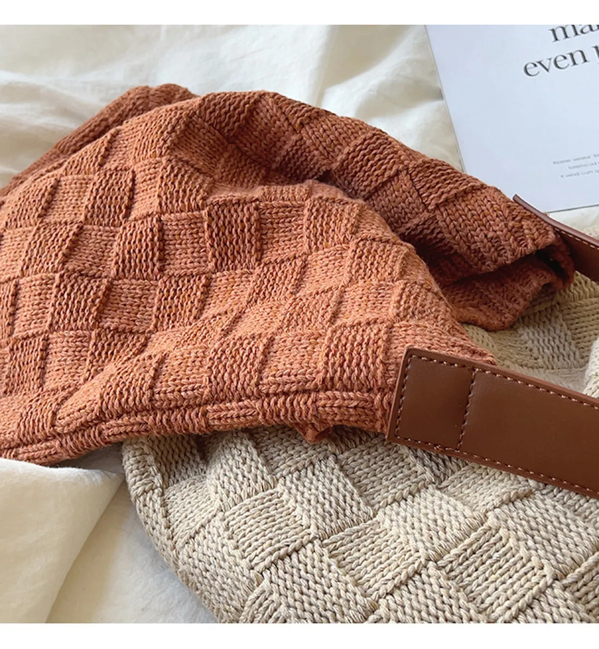 Elena Handbags Cotton Knitted Sweater Shoulder Bag with Leather Strap