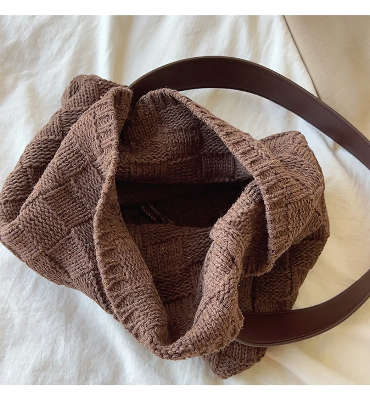 Elena Handbags Cotton Knitted Sweater Shoulder Bag with Leather Strap